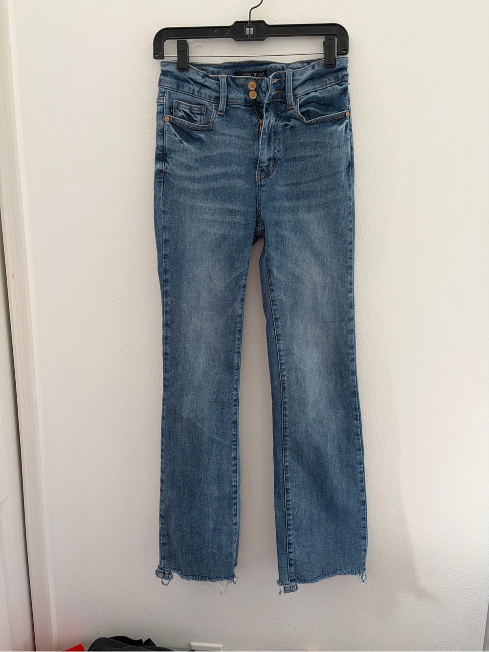 Judy Blue Medium Blue Flare Jeans with Raw Hem size 26